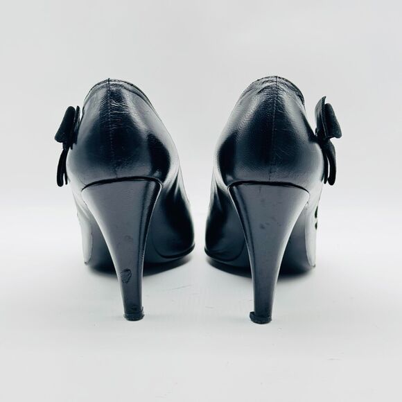 Marc Jacobs Shoes Womens 7.5 Black Velvet Patent Leather Heels Bow Peep Toe Pump - Picture 8 of 13